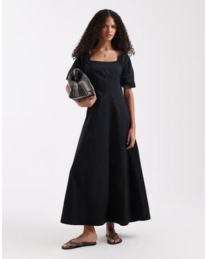 ASOS Vestido Midi Con Escote Cuadrado Y Tira Trasera De Algodón Satinado De - Negro
