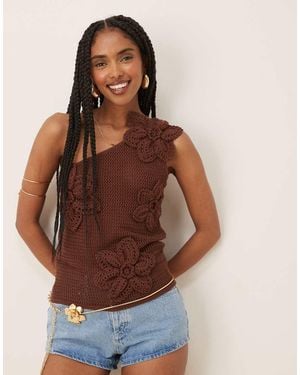 Pretty Lavish Megan Crochet Flower Top - Brown