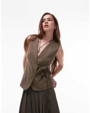 TOPSHOP Tie Side Waistcoat - Brown