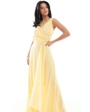 TFNC London Bridesmaid Chiffon Wrap Front Maxi Dress With Wrap Skirt - Metallic
