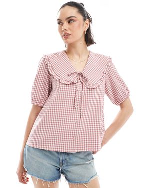 Threadbare – bluse mit farbenem vichykaro-print und oversize-kragen - Pink
