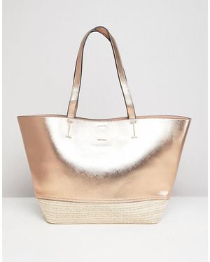 New Look Rose Gold & Straw Beach Bag - Metallic