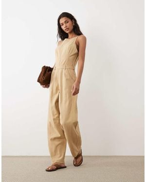 ASOS Twill Jumpsuit With Seam Details - Natural