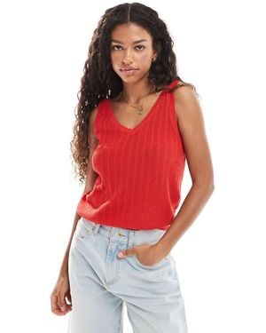 Vero Moda Pointelle Knitted Vest With Scallop Edge - Red
