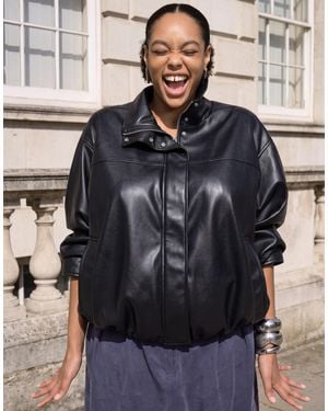 ASOS Asos Design Curve Clean Leather Look Funnel Bomber Jacket - Black