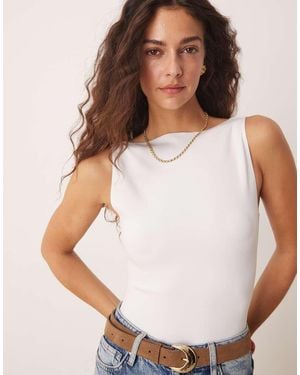 Abercrombie & Fitch Sleeveless Boat Neck Open Back Bodysuit - Natural