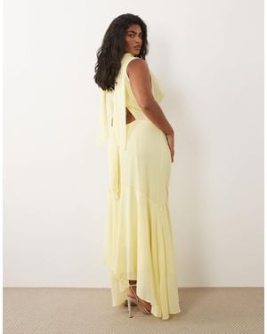Tfnc Plus Bridesmaids Chiffon Cowl Neck Scarf Detailing Midi Dress - Natural