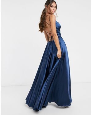 Forever Unique Satijnen Lange Jurk - Blauw
