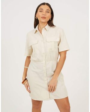 Brave Soul Collared Button Down Mini Shirt Dress - Natural