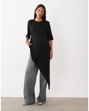 ASOS Oberteil mit rundhalsausschnitt, asymmetrischem volantsaum, - Schwarz