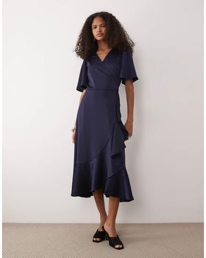 Y.A.S Satin Midi Wrap Dress - Blue