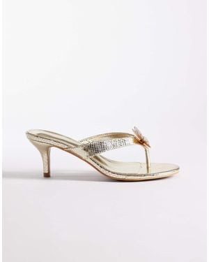 Public Desire Flip Flop Kitten Heel Sandals With Butterfly Detailing - White