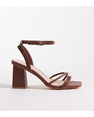 London Rebel Ash Strappy Mid Block Heeled Sandals - Pink