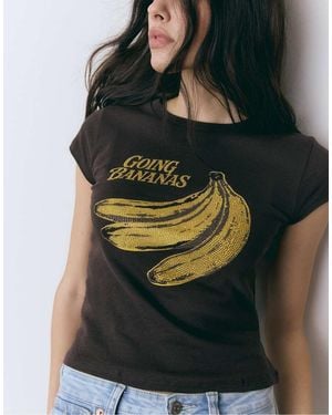 Stradivarius Short Sleeve Banana T-Shirt - Brown