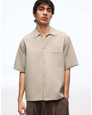 Bershka Short Sleeve Boxy Tailored Fit Shirt - Grey