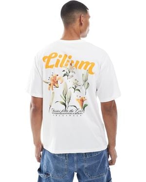 Jack & Jones Oversize Back Print T-shirt With Lily Print - White