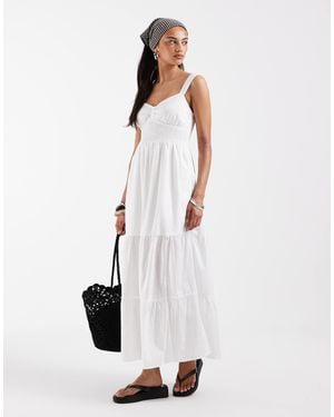 Hollister V Neck Strappy Maxi Dress With Slit - White