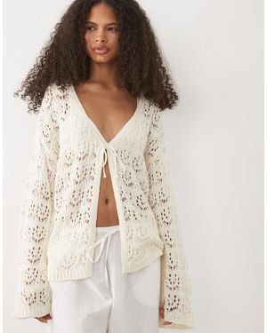 Miss Selfridge Gilet style bohème avec liens noués sur l'avant - crème - Neutre