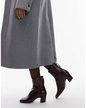 Mango Leather Heeled Boots - Gray