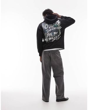 TOPMAN Oversized Fit Hoodie With Front And Back Outside Thinking Print - Black