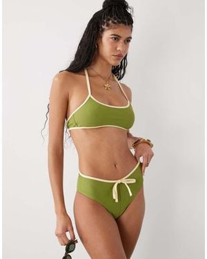 Reclaimed Vintage Mini Short Bikini Bottom With Binding - Green