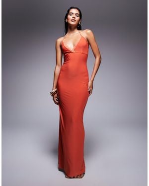 Fashionkilla Double Layered Slinky Lace Trim Wrap Halterneck Maxi Dress