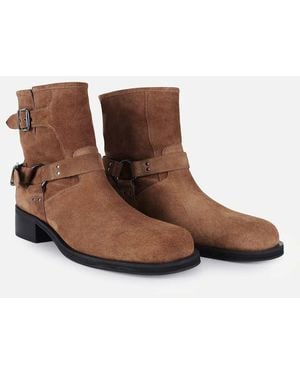 OFF THE HOOK Sol Suede Harness Biker Ankle Boots - Brown