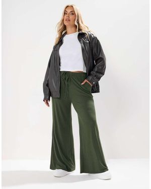 Yours Clothing Ribbed Wide Leg Trousers - Green