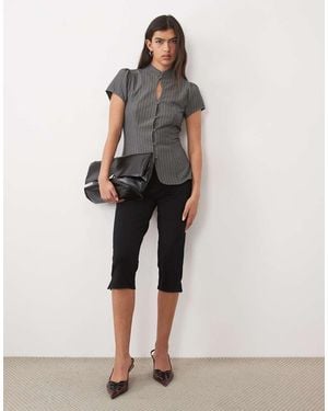 Gina Tricot Mandarin Collar Keyhole Top - Natural