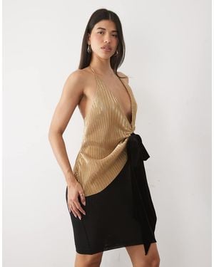 ASOS Plisse Halter Top With Velvet Bow - Black