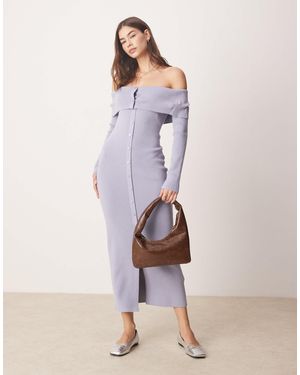 Abercrombie & Fitch Robe pull à épaules dénudées en maille avec revers - Violet