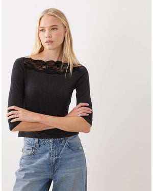ASOS Off Shoulder With Lace Trim Long Sleeve Top - Black