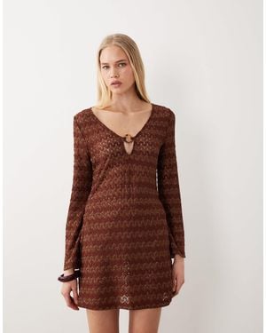 Accessorize Crochet Long Sleeve Beach Cover Up - Brown