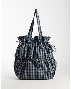 ASOS Borsa Tote Con Tasca Arricciata A Quadri - Blu