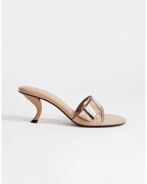 TOPSHOP Nadine Mid Heeled Mules With Buckle - Natural