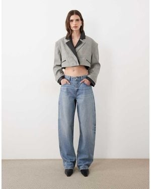 ASOS Boxy Blazer Met Dubbele Kraagdetail Van Imitatieleer - Blauw