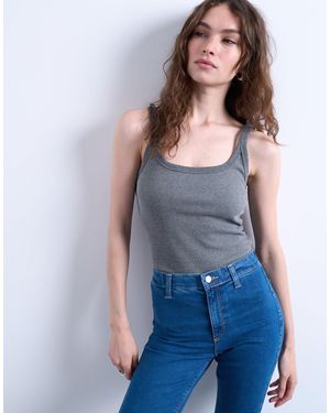 TOPSHOP Skinny Strap Scoop Rib Vest - Blue