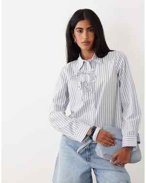 Y.A.S Bow Detail Boxy Cotton Shirt - Grey