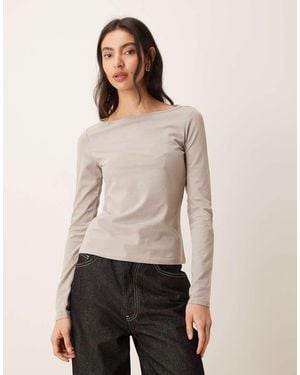 Mango Top De Manga Larga Con Cuello Barco De Tejido Rico En Algodón De - Neutro
