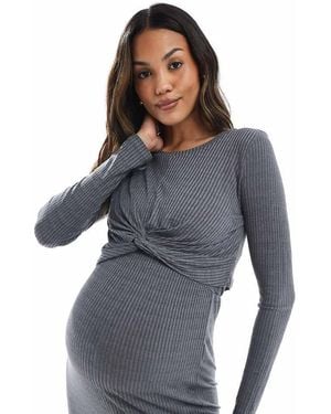 Mama.licious Mamalicious Maternity Jersey Ribbed Knot Front Top - Blue