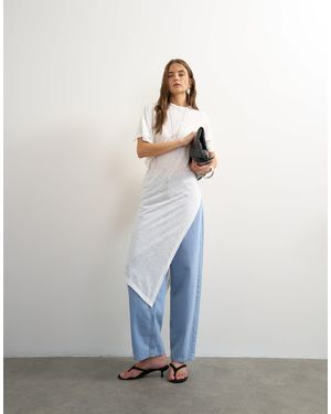 TOPSHOP Crew Neck Sheer Longline Split Tunic - White