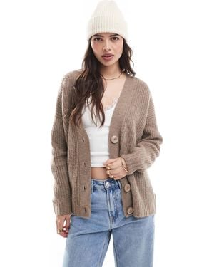 Threadbare Ribbed Knit Cardigan - Brown