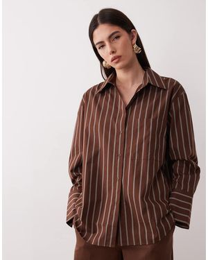 Mango Camisa Marrón A Rayas Extragrande Llama De (Parte De Un Conjunto)