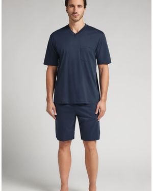 Intimissimi Short Mercerised Premium Cotton Pyjamas - Blue