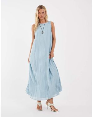 Object Vestido Maxi Trapecio Sin Mangas De Plisé Arrugado En Azul Cielo