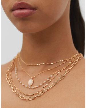 Stradivarius Pack Of 5 Pink Stone Charm Necklaces - Brown