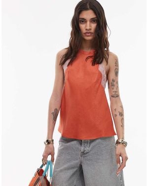 TOPSHOP Halterneck Top With Contrast Lace - Red