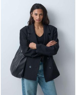 Miss Selfridge Power Shoulder Double Breasted Blazer - Black