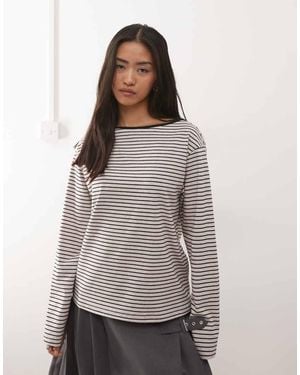 Motel Kumiko Long Sleeve Boat Neck Striped Top - Grey