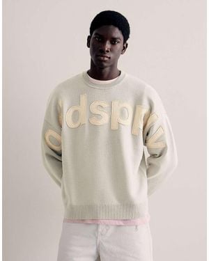 Bershka Round Neck Patch Jumper - Natural